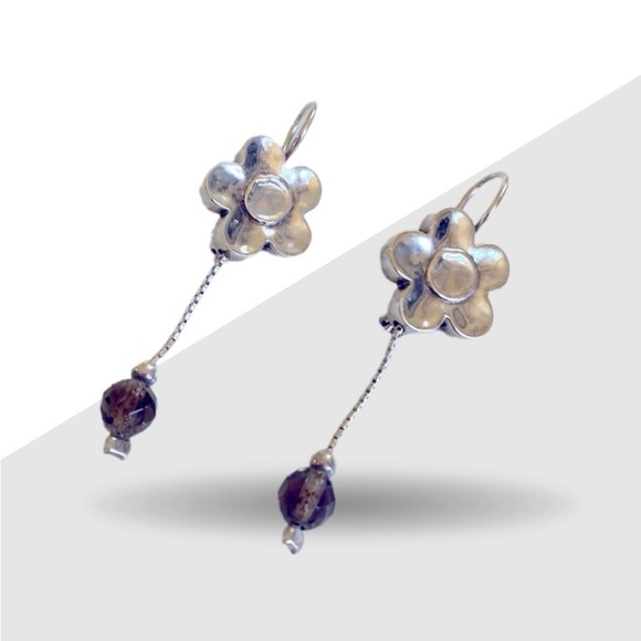 Silpada Rare Flower Earrings Sterling and Smokey Topaz Drop Earrings W0805 - Picture 7 of 7